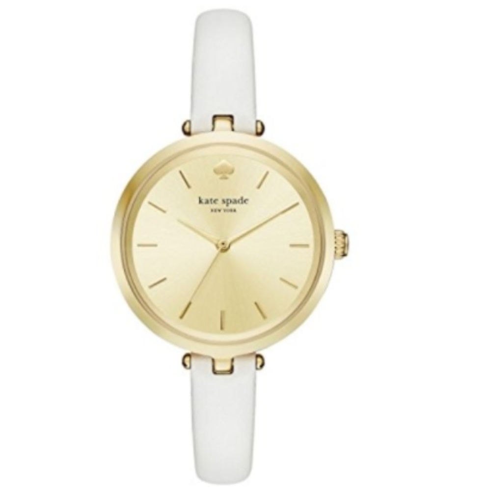 Kate Spade Watch: Gold Dial & White Leather Band